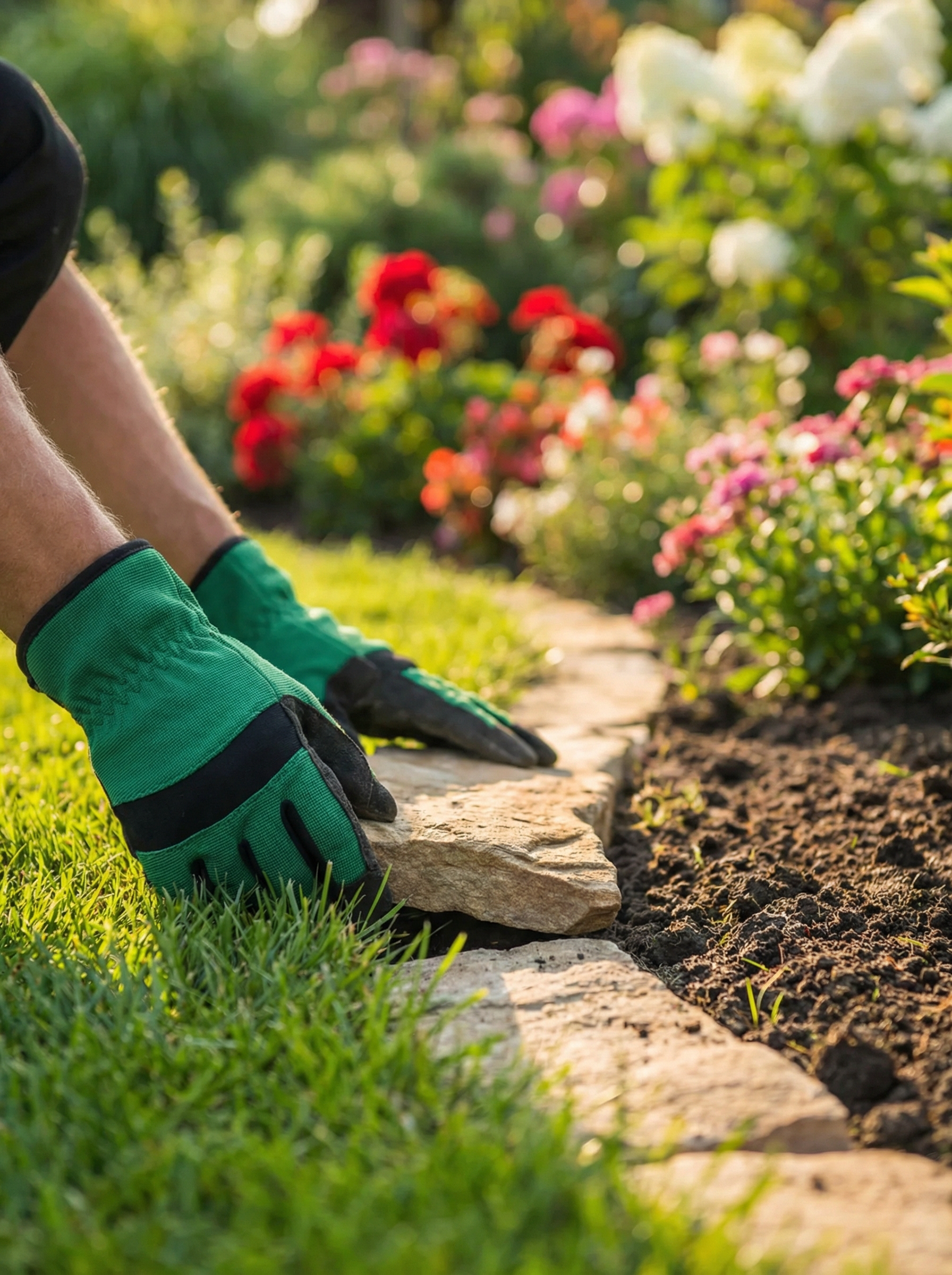 Close-up of gloved hands at work